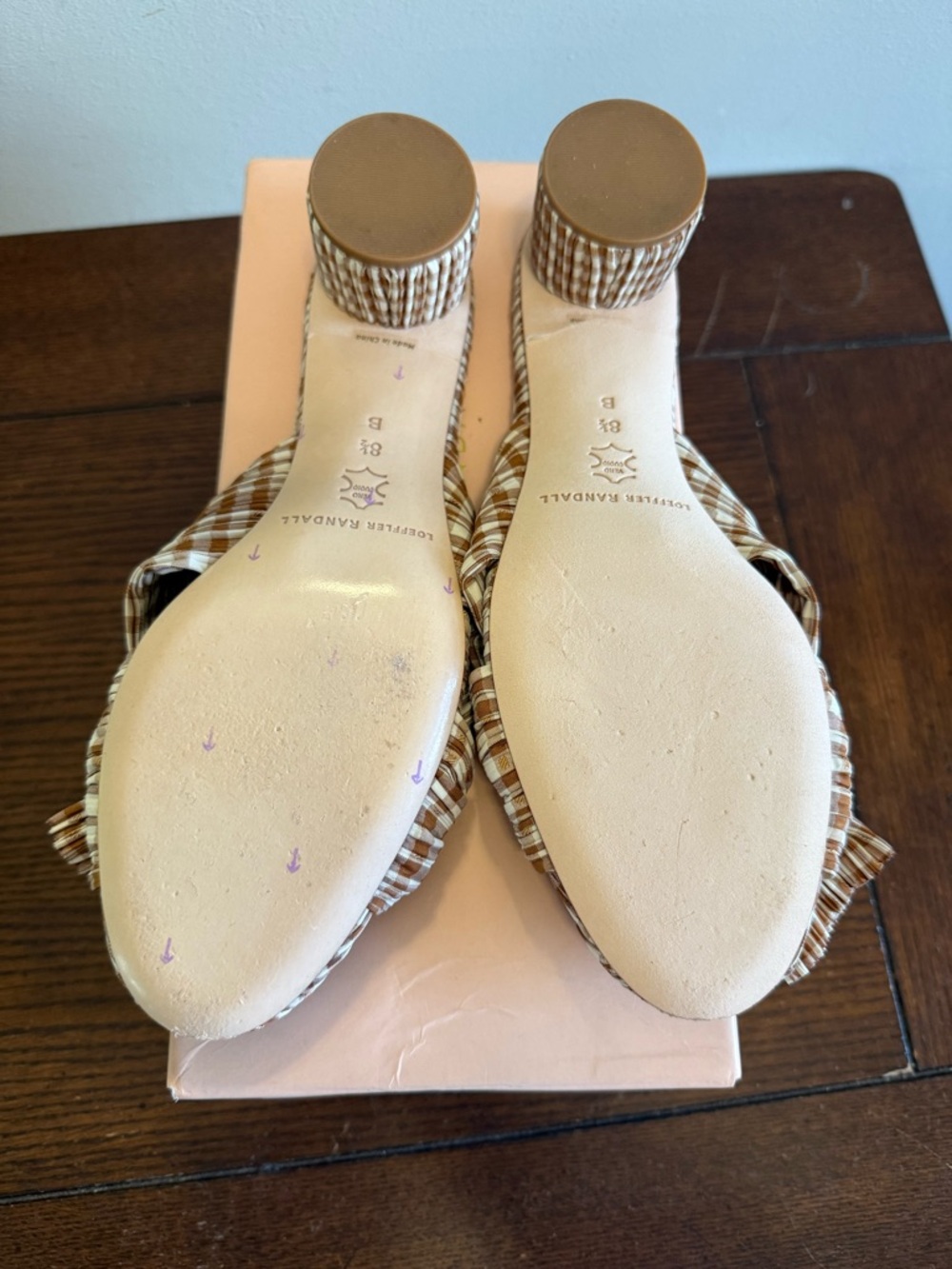 Loeffler Randall Gingham Bow Block Heel Slide - Brown/White - Picture 6 of 8